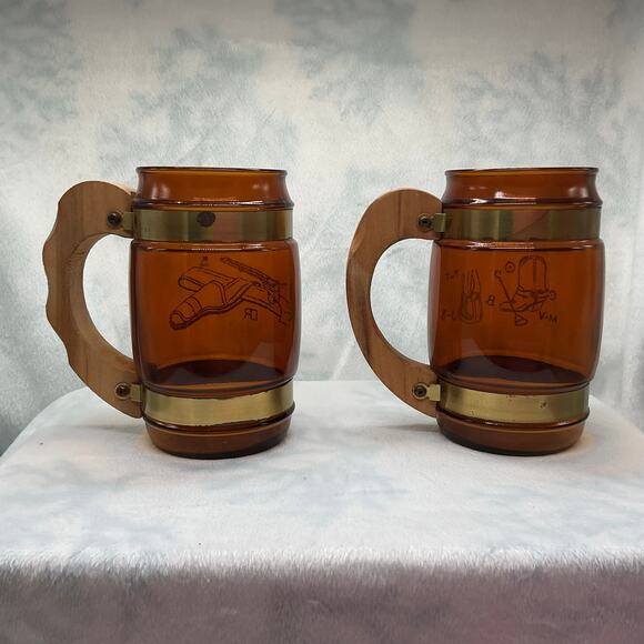 VTG Siesta Ware Amber Brown Cowboy Barrel Beer Mug Wood Handle 2 - Picture 4 of 14